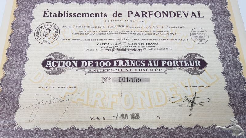 Etablissements de PARFONDEVAL, Paris 7. November 1928